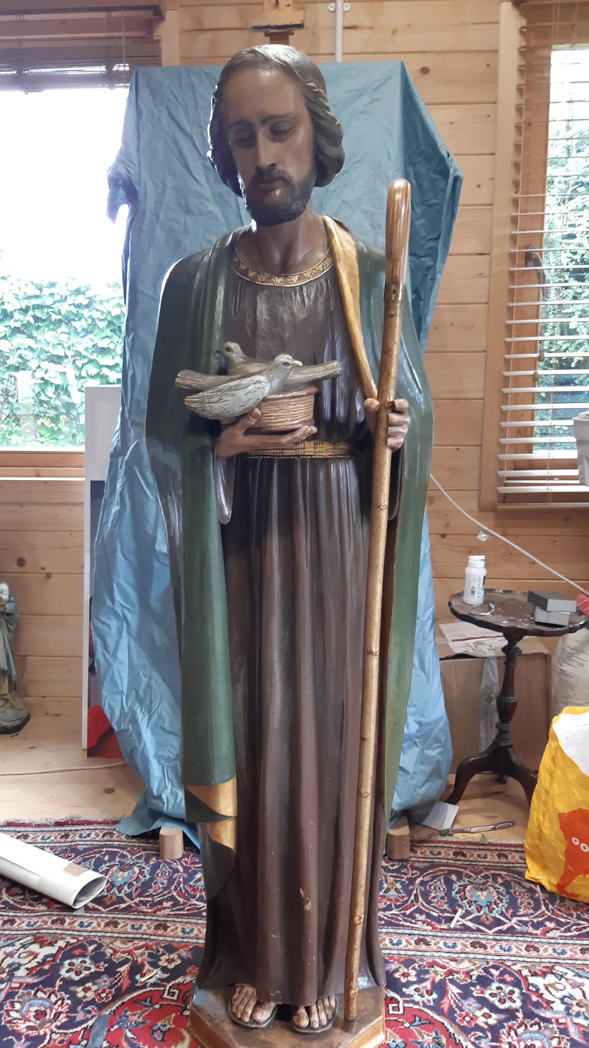 Saint Joseph statue mid-restoration